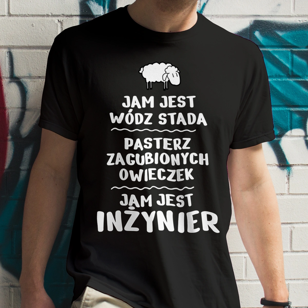 Jam Jest Inżynier Wódz Stada - Męska Koszulka Czarna