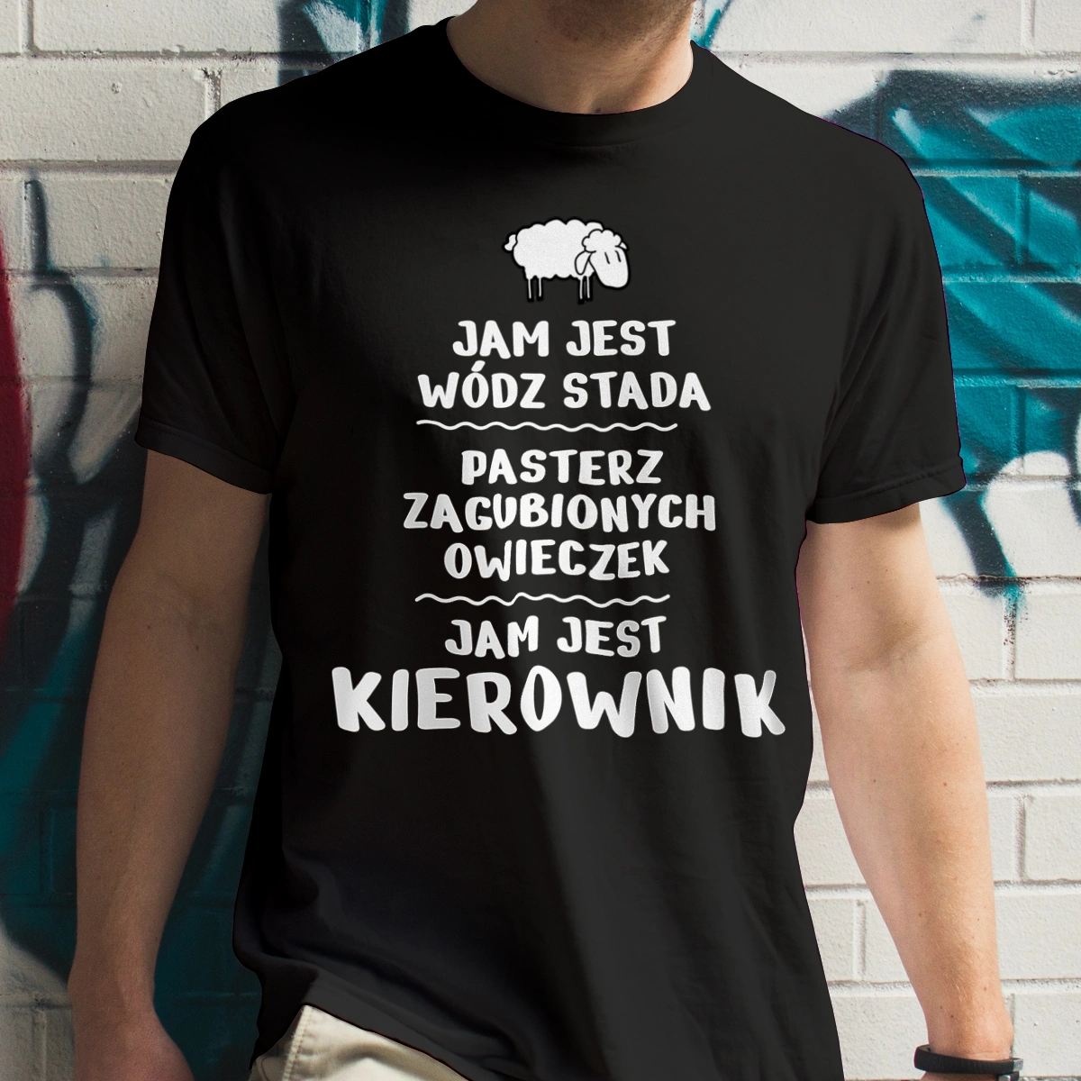 Jam Jest Kierownik Wódz Stada - Męska Koszulka Czarna