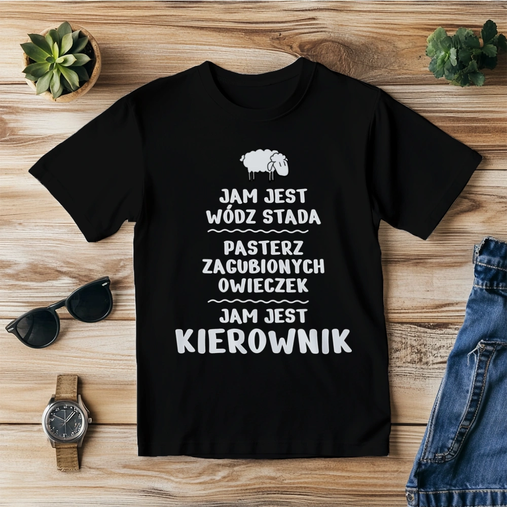 Jam Jest Kierownik Wódz Stada - Męska Koszulka Czarna