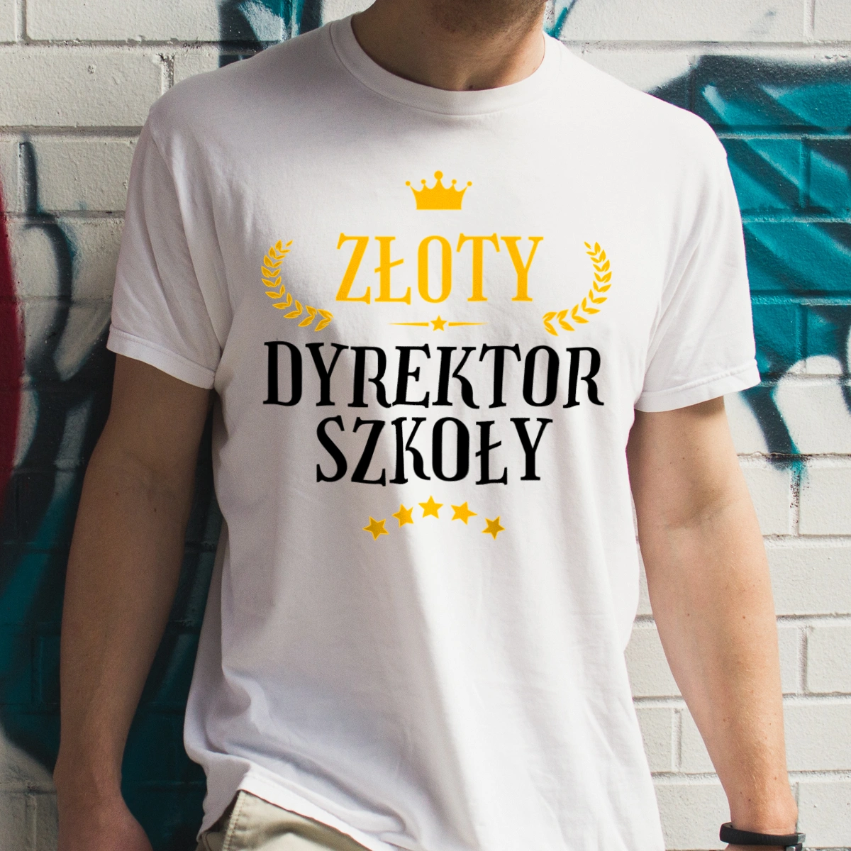 Złoty dyrektor szkoły - Męska Koszulka Biała