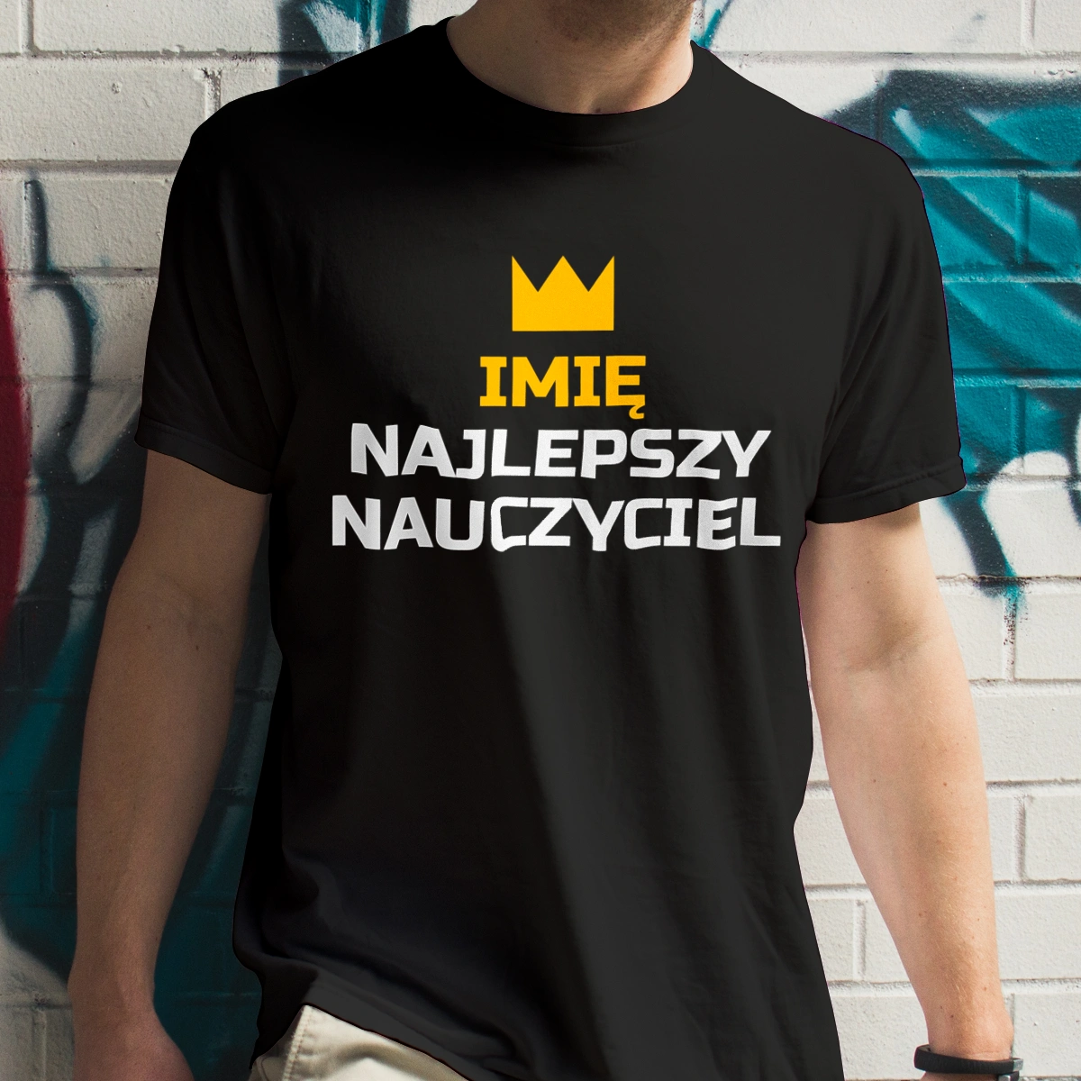 Twoje Imię Najlepszy Nauczyciel - Męska Koszulka Czarna