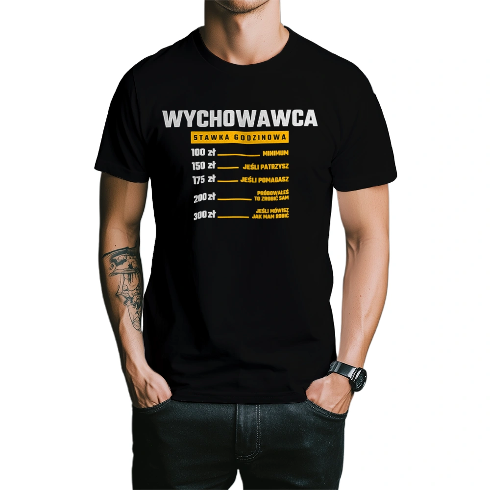 Stawka Godzinowa Wychowawca - Męska Koszulka Czarna