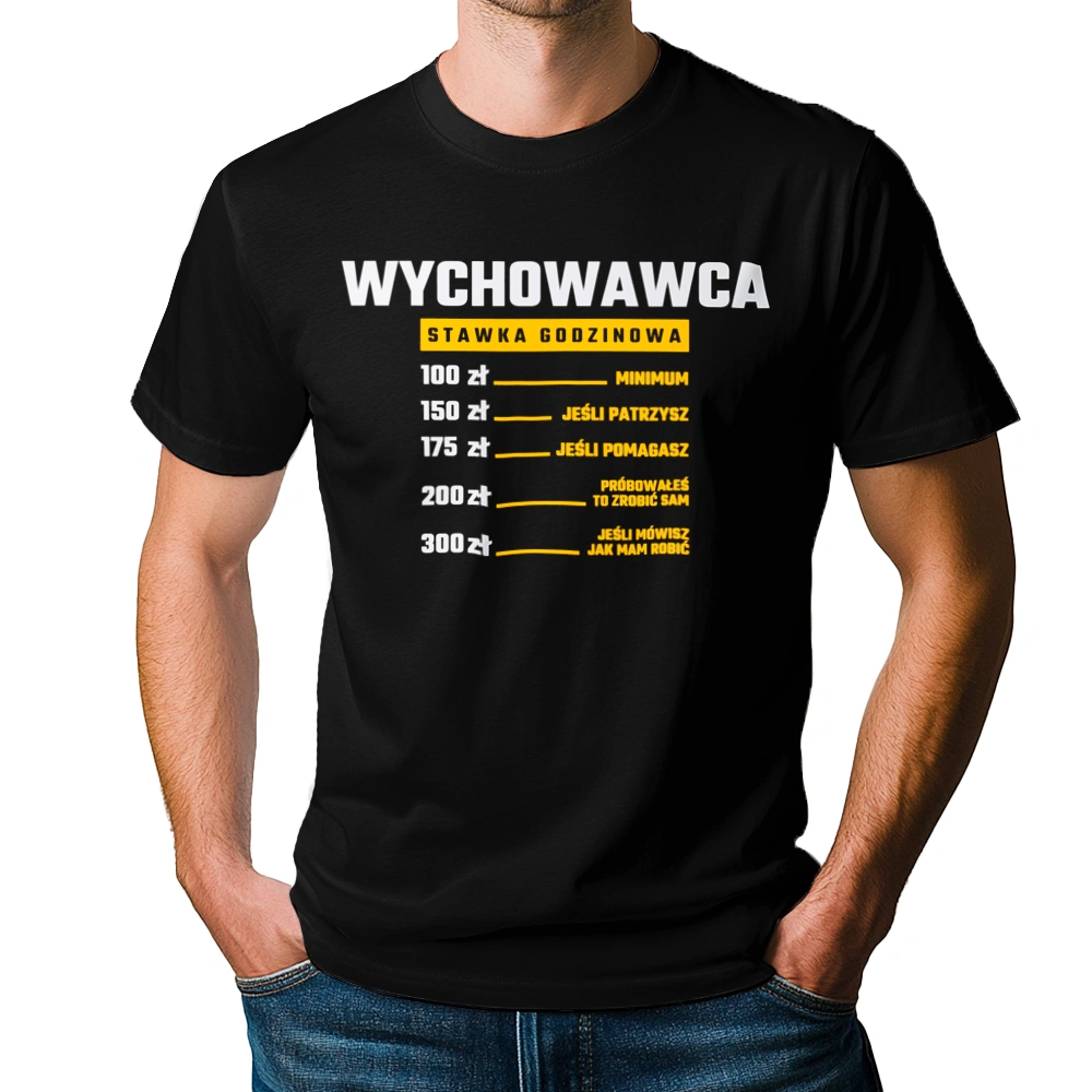 Stawka Godzinowa Wychowawca - Męska Koszulka Czarna