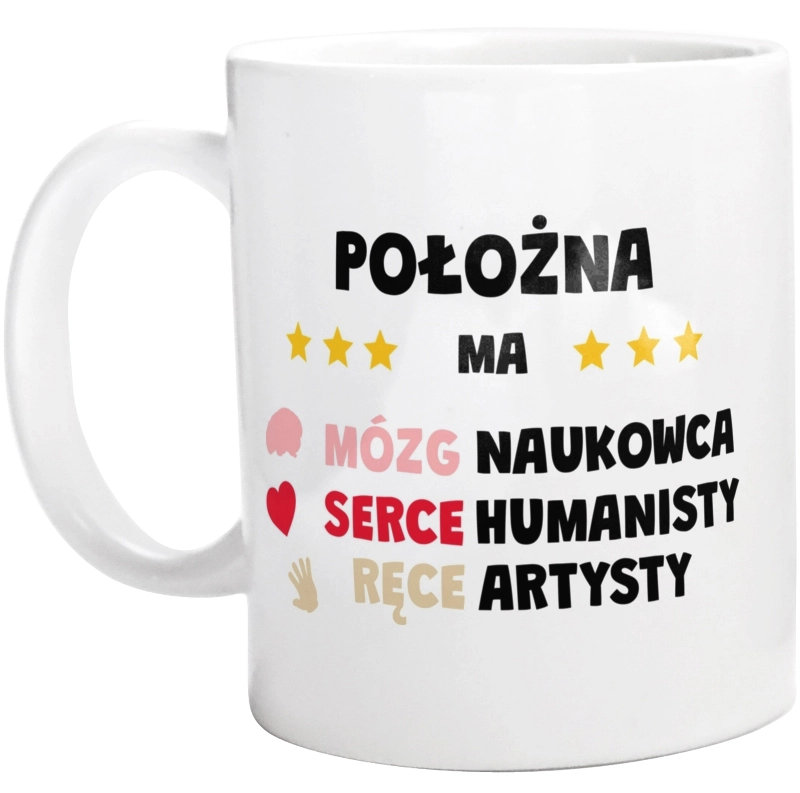 Mózg Serce Ręce Położna - Kubek Biały