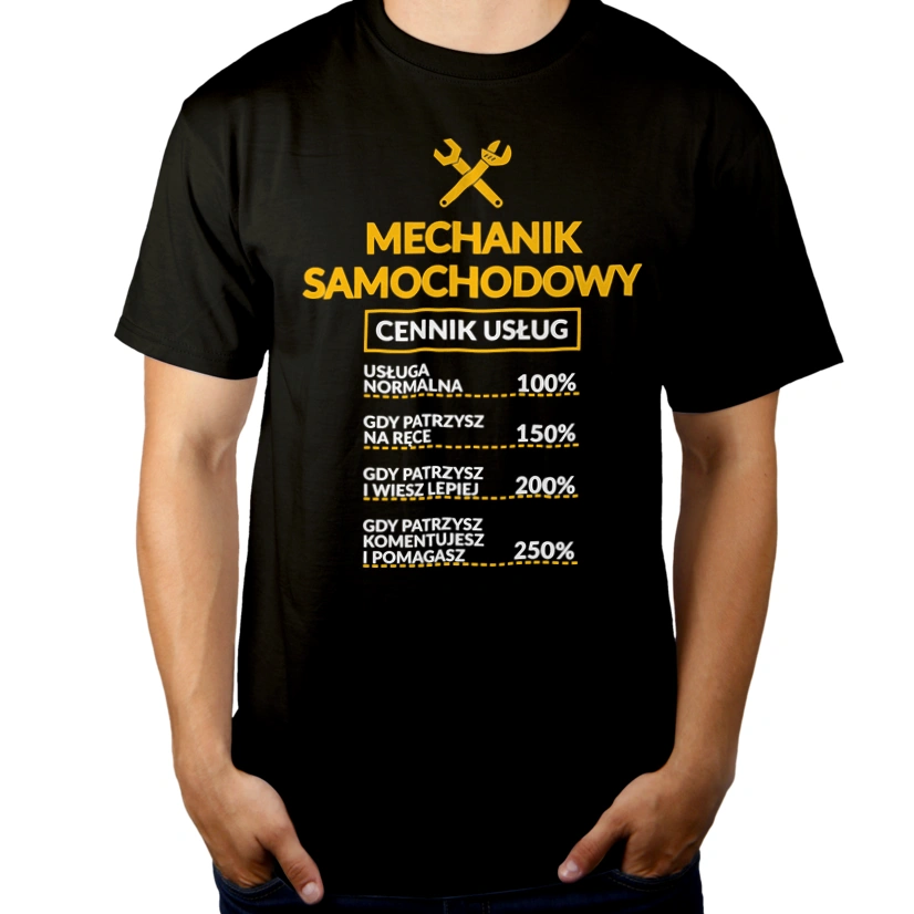 Mechanik Samochodowy - Cennik Usług - Męska Koszulka Czarna