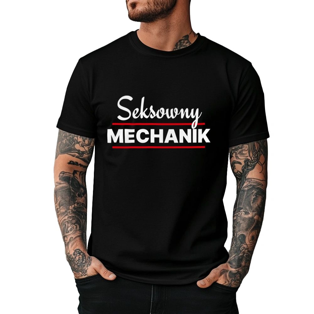 Seksowny Mechanik - Męska Koszulka Czarna