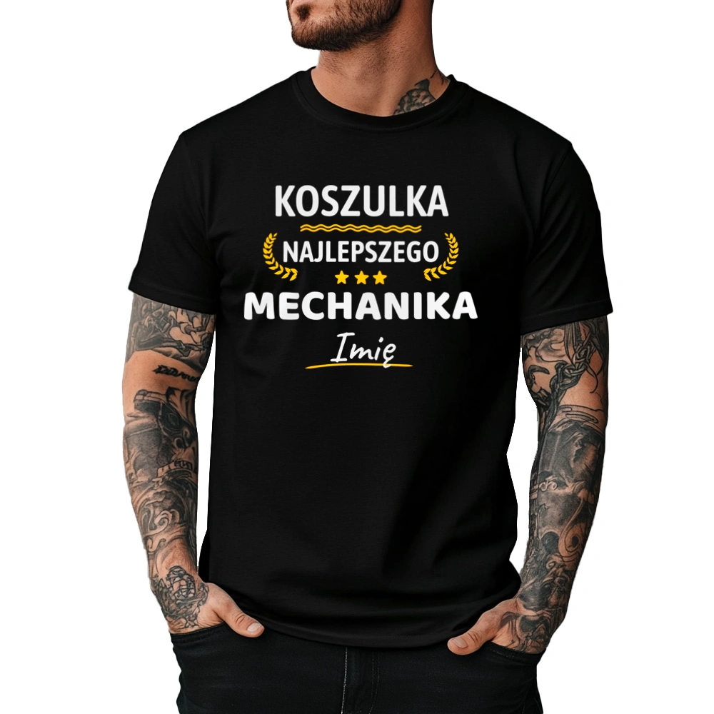 {Modelskind.name_Short} Najlepszego Mechanika Twoje Imię - Męska Koszulka Czarna