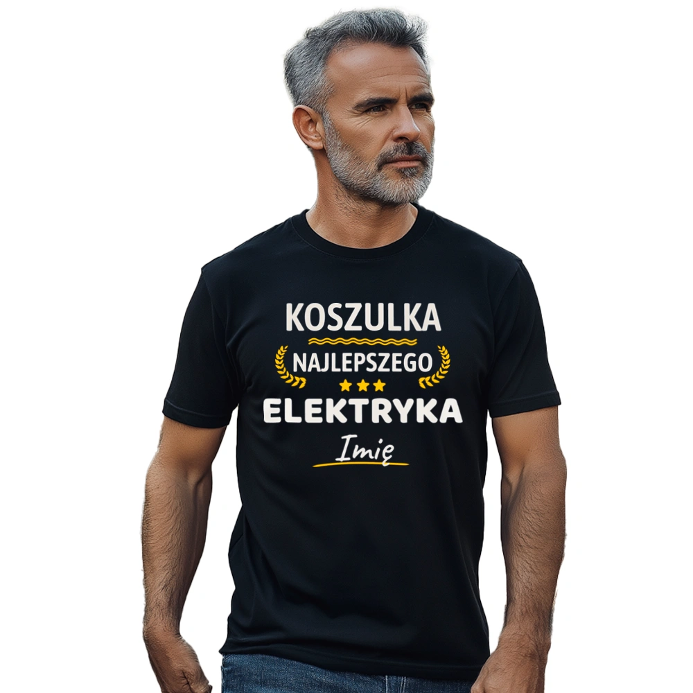 {Modelskind.name_Short} Najlepszego Elektryka Twoje Imię - Męska Koszulka Czarna