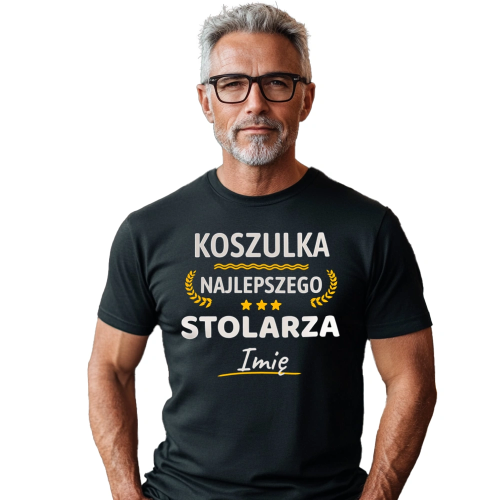 {Modelskind.name_Short} Najlepszego Stolarza Twoje Imię - Męska Koszulka Czarna