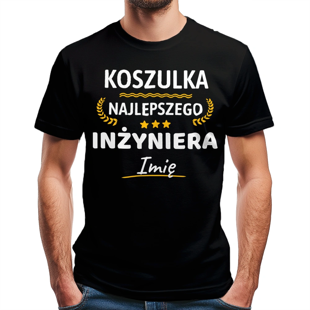 {Modelskind.name_Short} Najlepszego Inżyniera Twoje Imię - Męska Koszulka Czarna