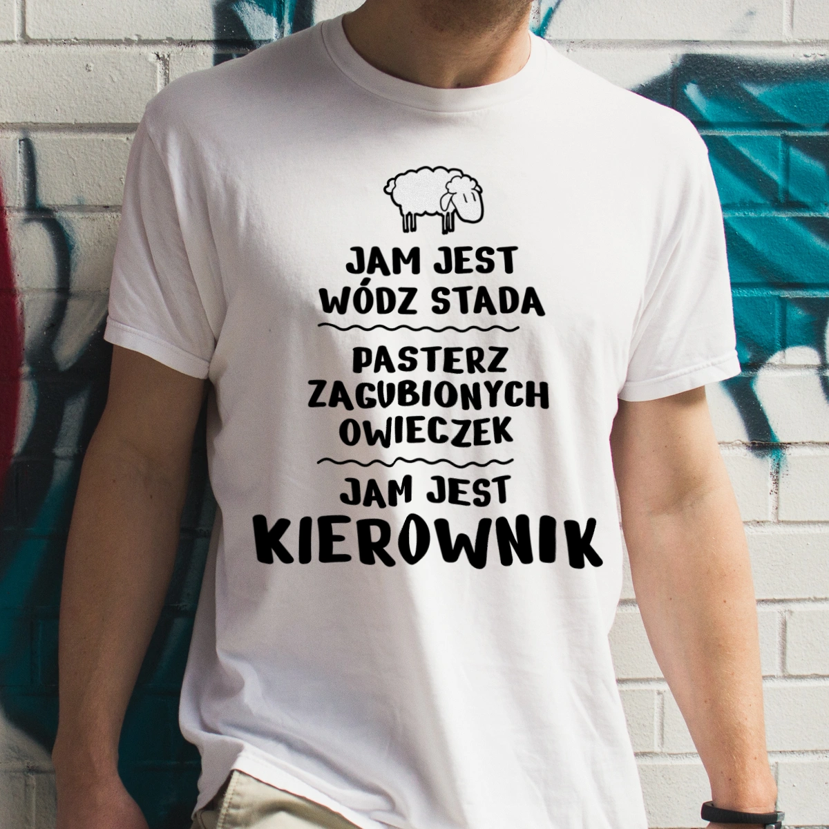 Jam Jest Kierownik Wódz Stada - Męska Koszulka Biała