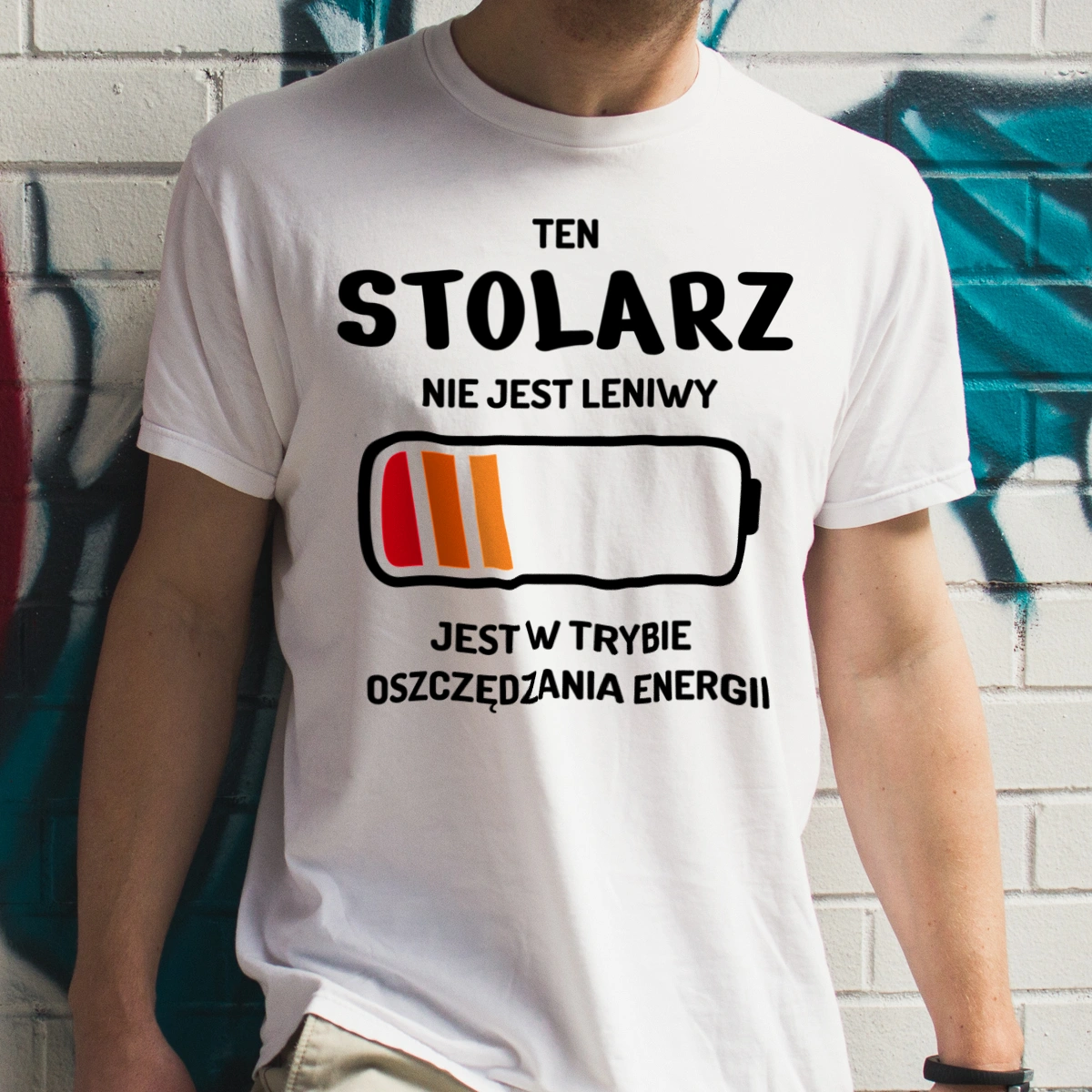 Nie Leniwy Stolarz - Męska Koszulka Biała