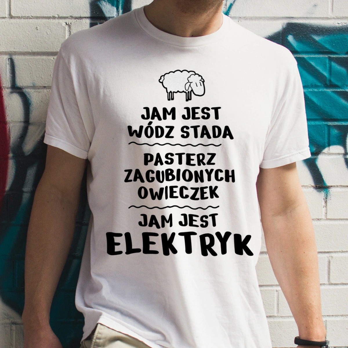 Jam Jest Elektryk Wódz Stada - Męska Koszulka Biała