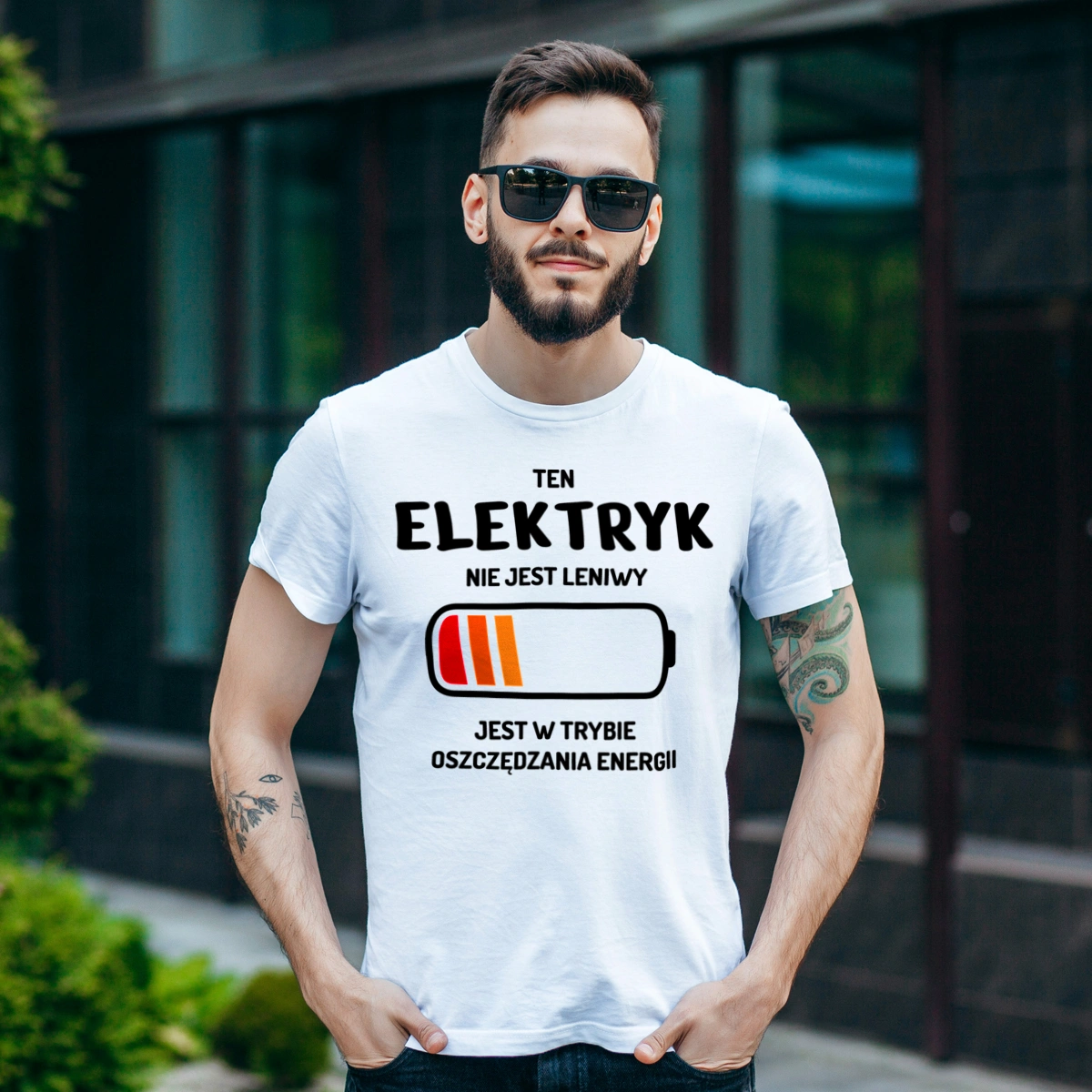 Nie Leniwy Elektryk - Męska Koszulka Biała