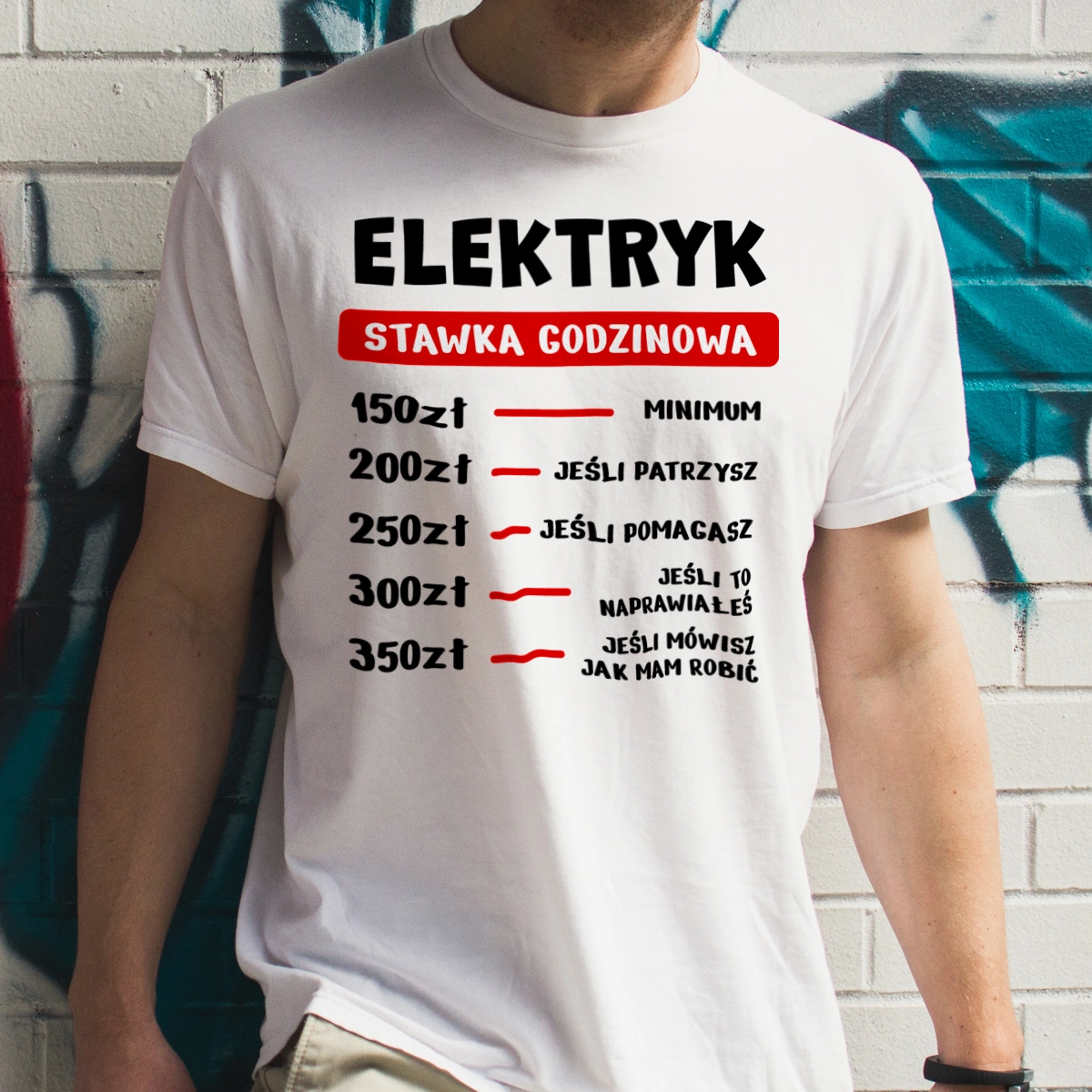 Stawka Godzinowa Elektryk - Męska Koszulka Biała