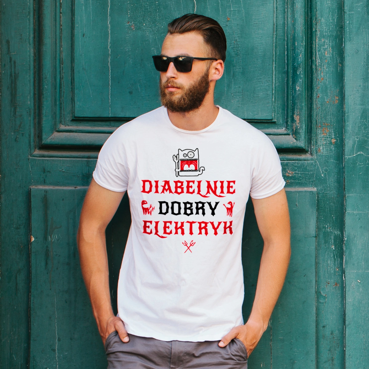 Diabelnie Dobry Elektryk - Męska Koszulka Biała