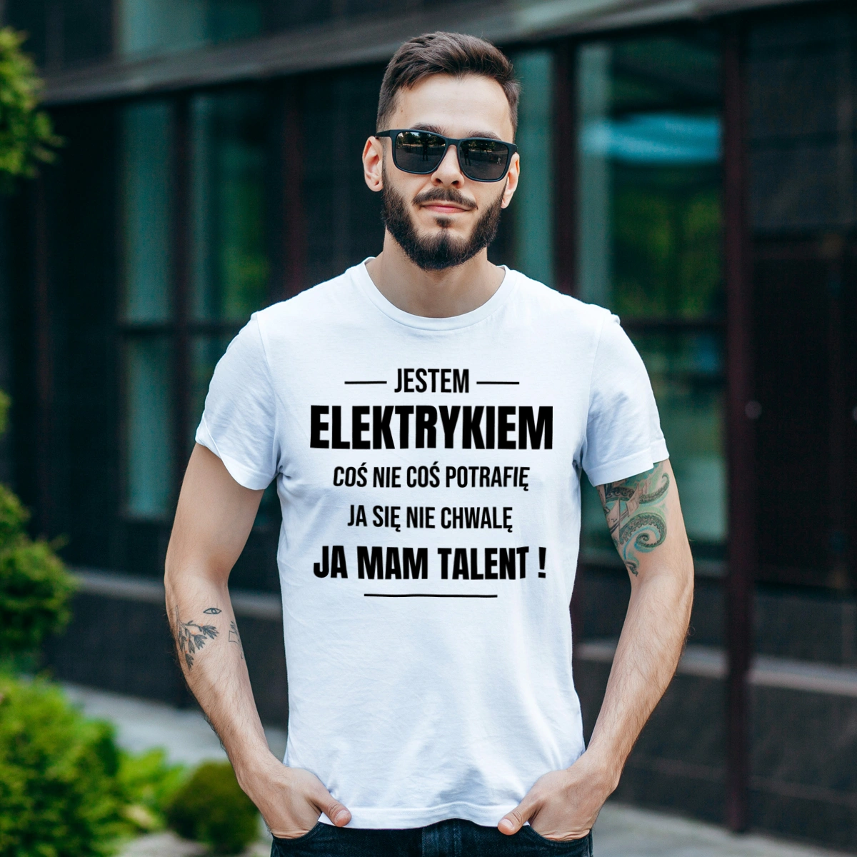 Coś Nie Coś Potrafię Mam Talent Elektryk - Męska Koszulka Biała