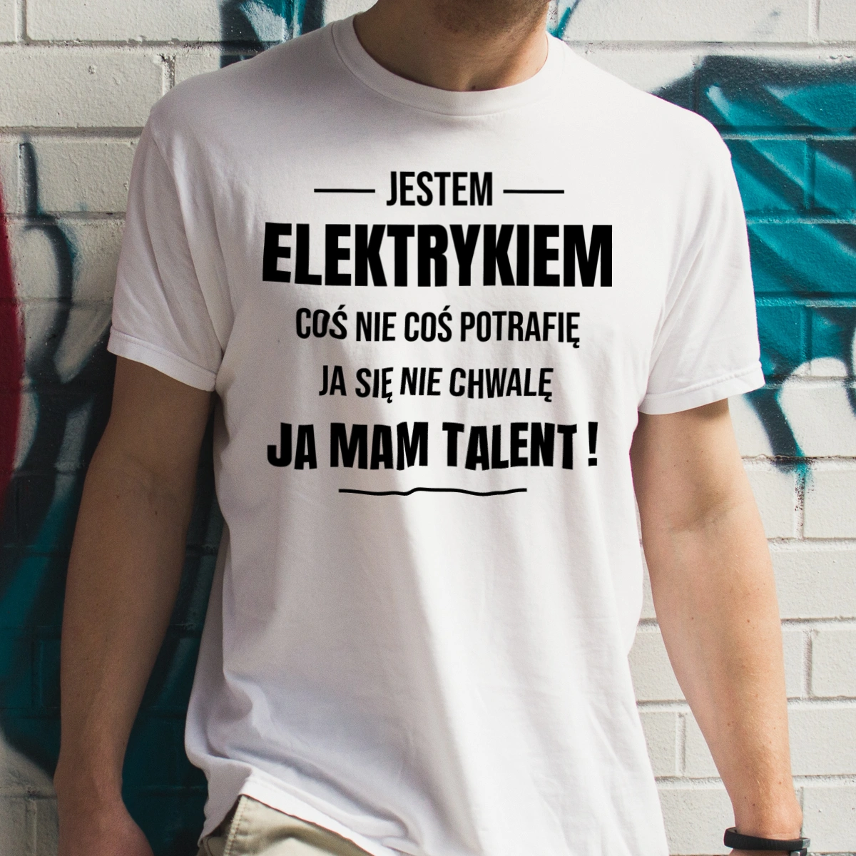 Coś Nie Coś Potrafię Mam Talent Elektryk - Męska Koszulka Biała