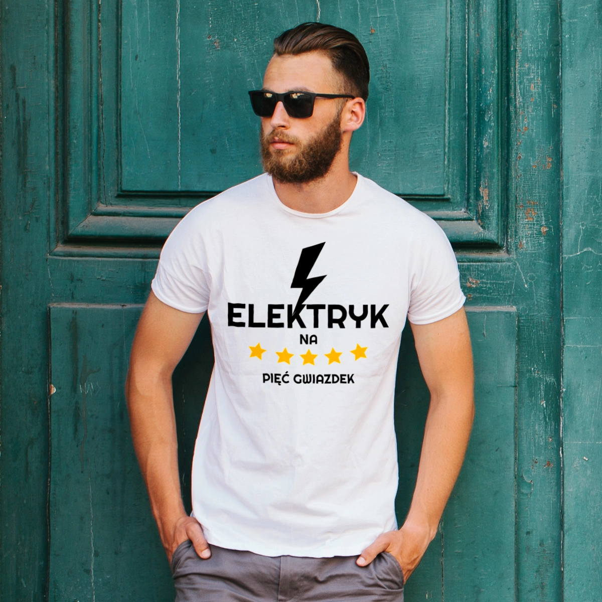 Elektryk Na 5 Gwiazdek - Męska Koszulka Biała