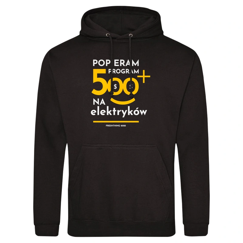 Program 500 Plus Na Elektryków - Męska Bluza z kapturem Czarna