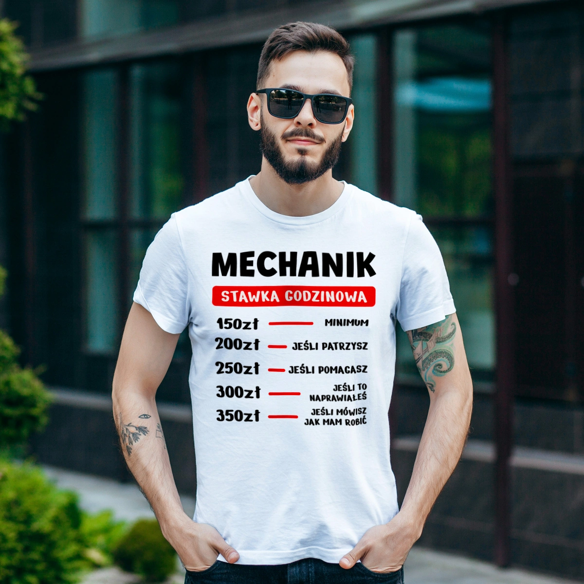 Stawka Godzinowa Mechanik - Męska Koszulka Biała