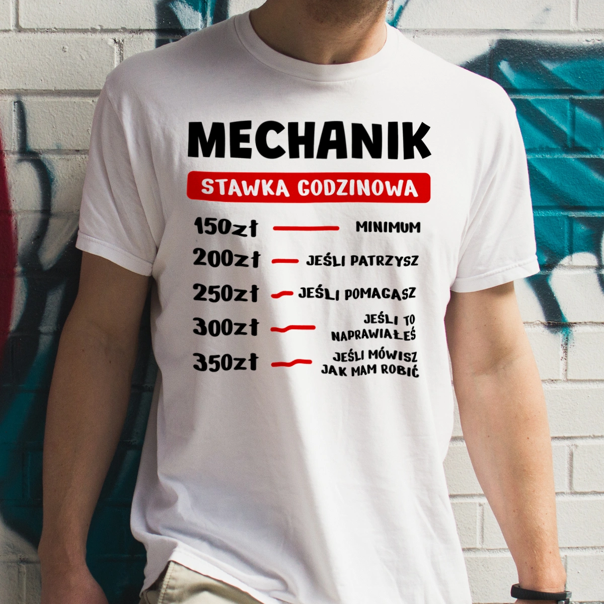 Stawka Godzinowa Mechanik - Męska Koszulka Biała