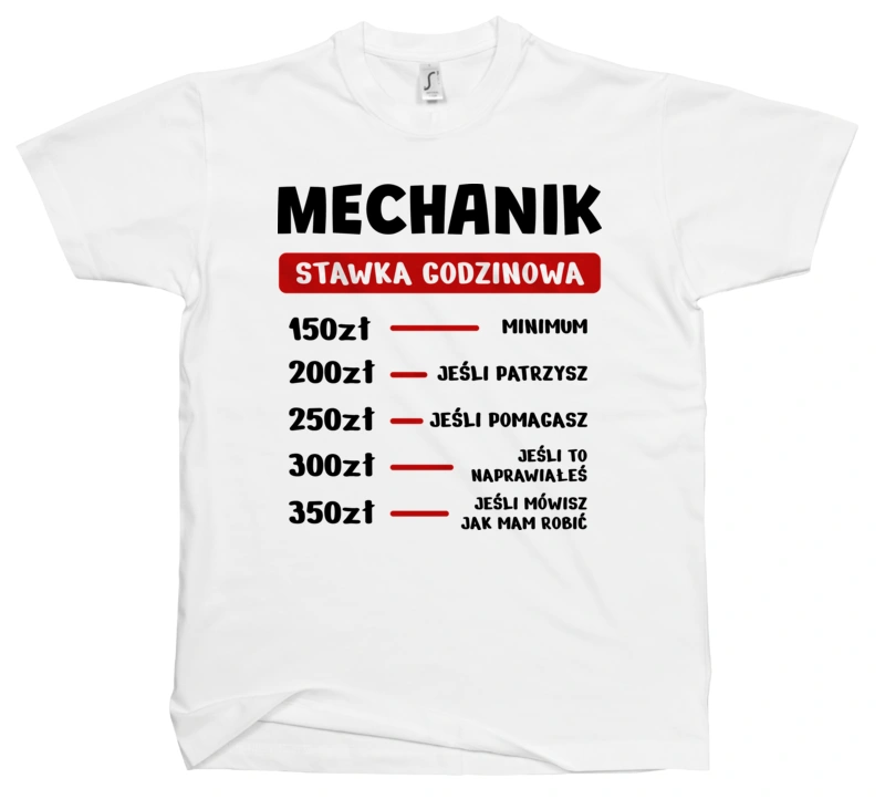 Stawka Godzinowa Mechanik - Męska Koszulka Biała