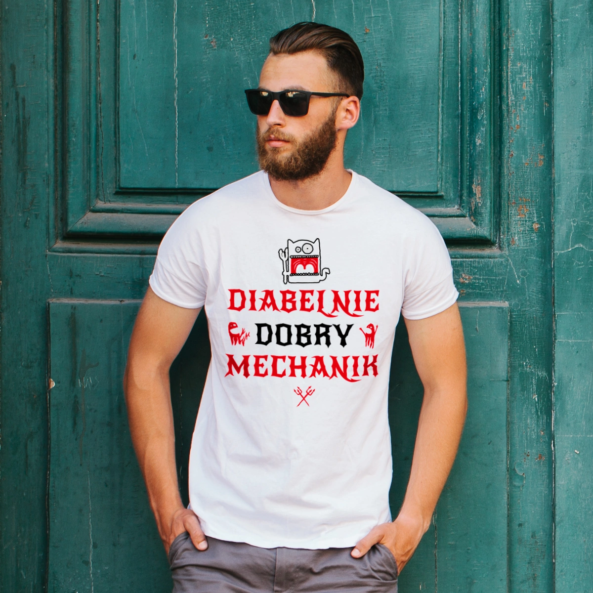 Diabelnie Dobry Mechanik - Męska Koszulka Biała