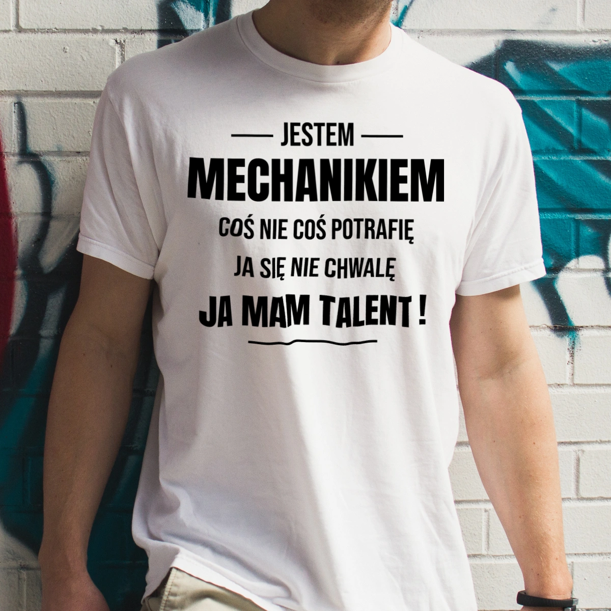 Coś Nie Coś Potrafię Mam Talent Mechanik - Męska Koszulka Biała