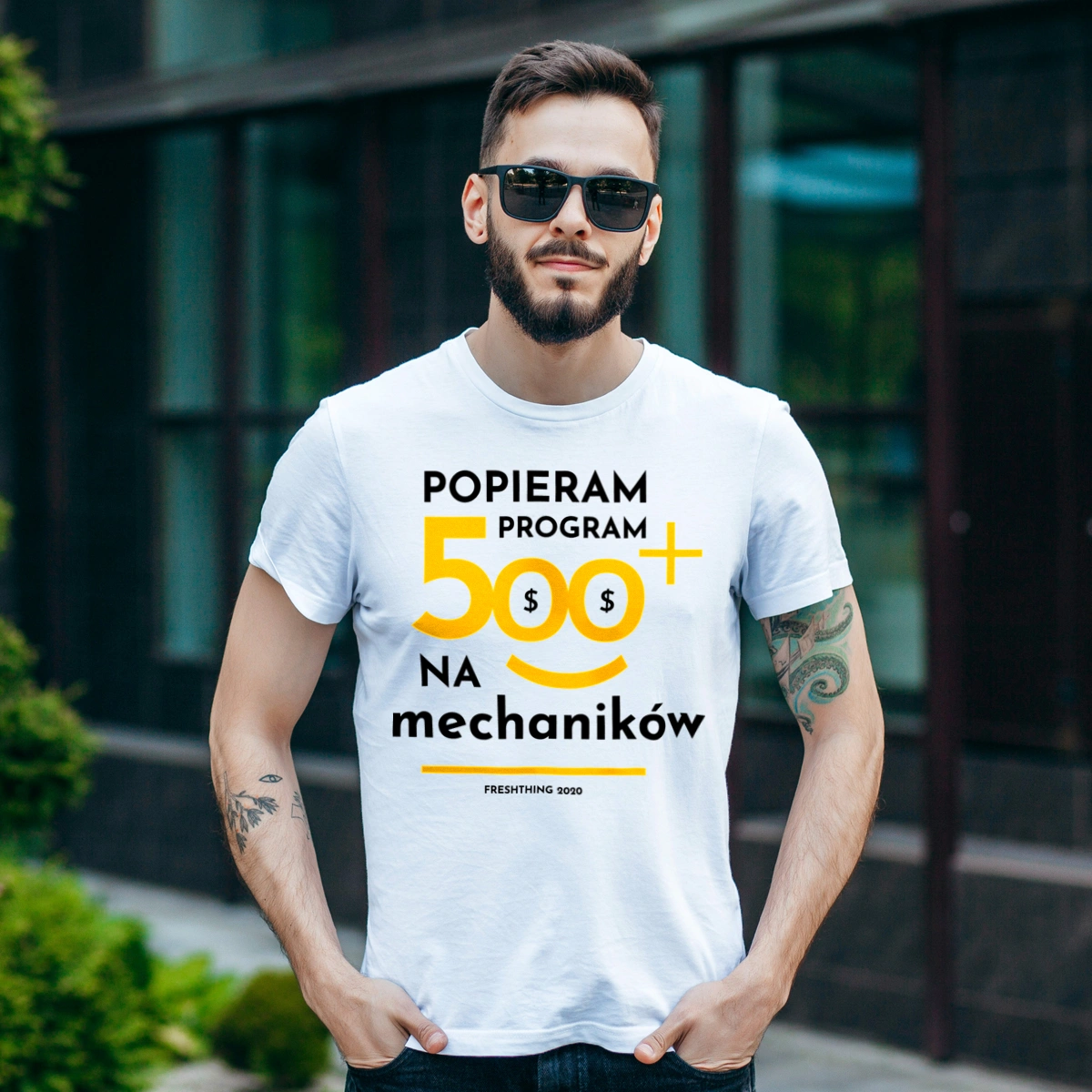 Program 500 Plus Na Mechaników - Męska Koszulka Biała