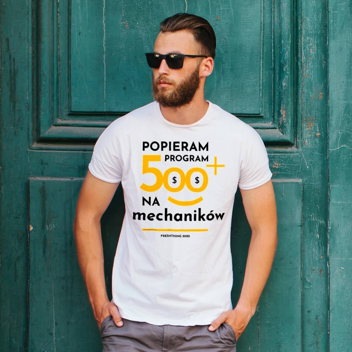 Program 500 Plus Na Mechaników - Męska Koszulka Biała