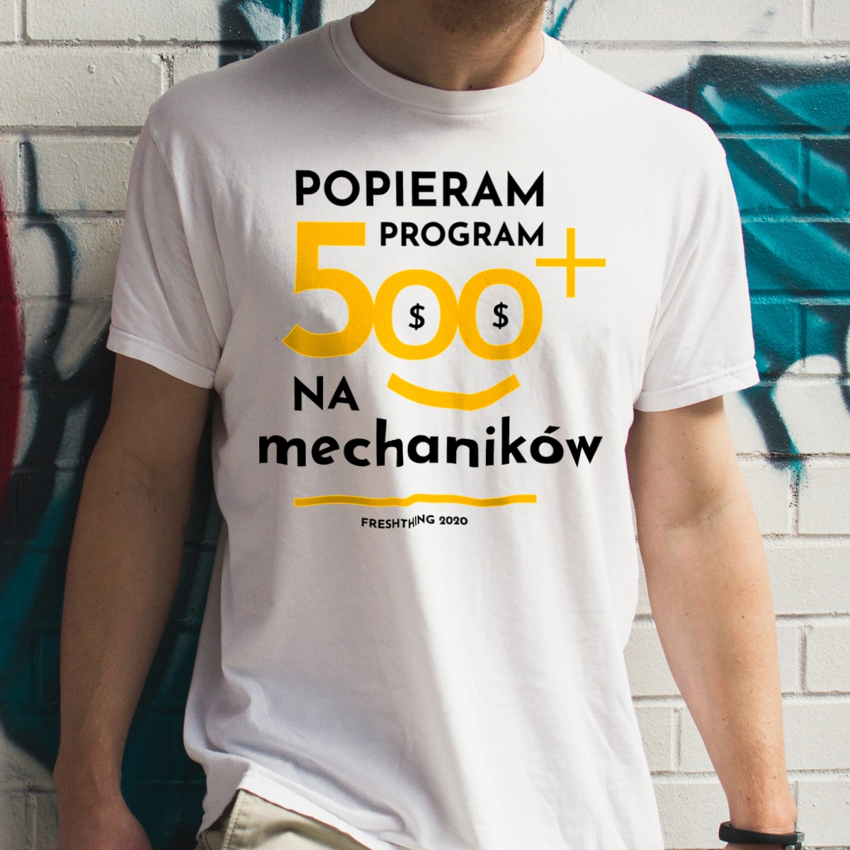 Program 500 Plus Na Mechaników - Męska Koszulka Biała