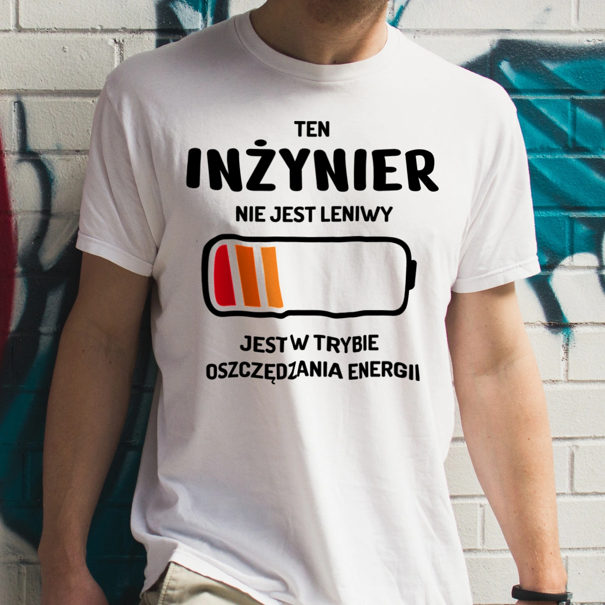 Nie Leniwy Inżynier - Męska Koszulka Biała