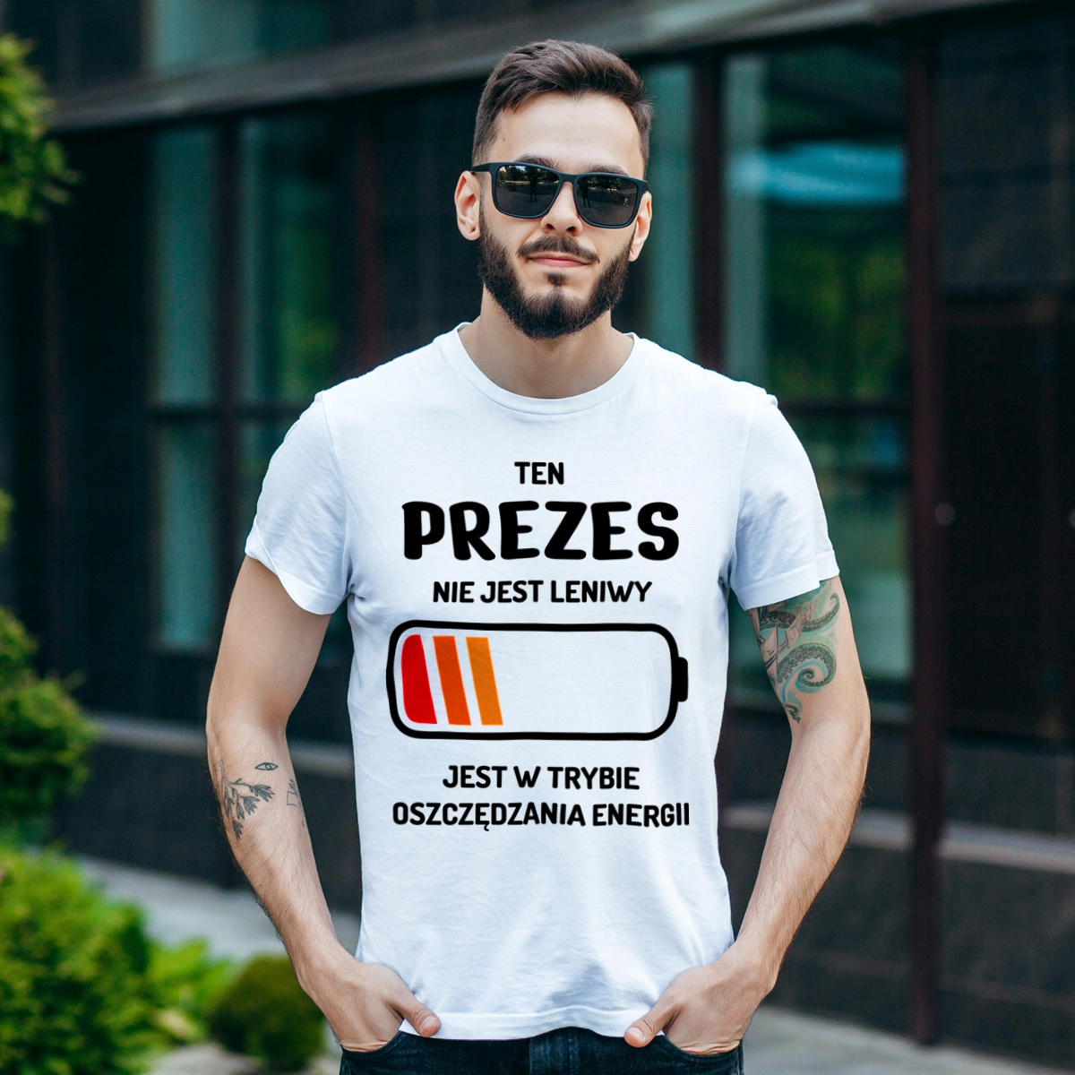 Nie Leniwy Prezes - Męska Koszulka Biała