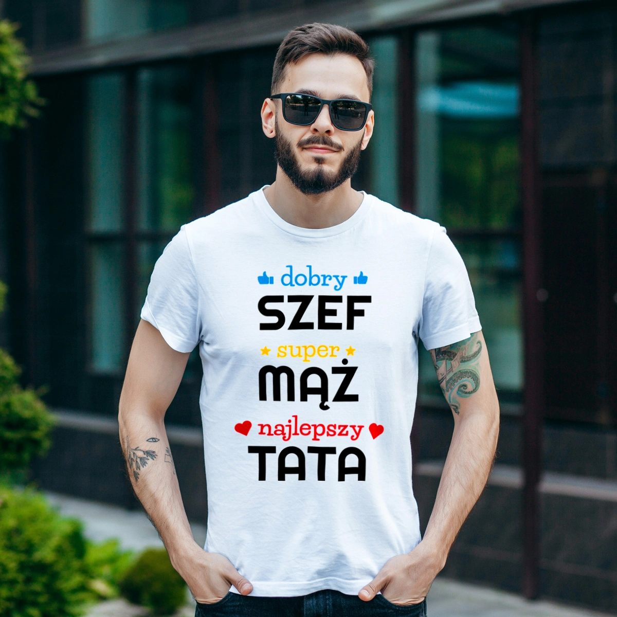 Dobry Szef Super Mąż Najlepszy Tata - Męska Koszulka Biała