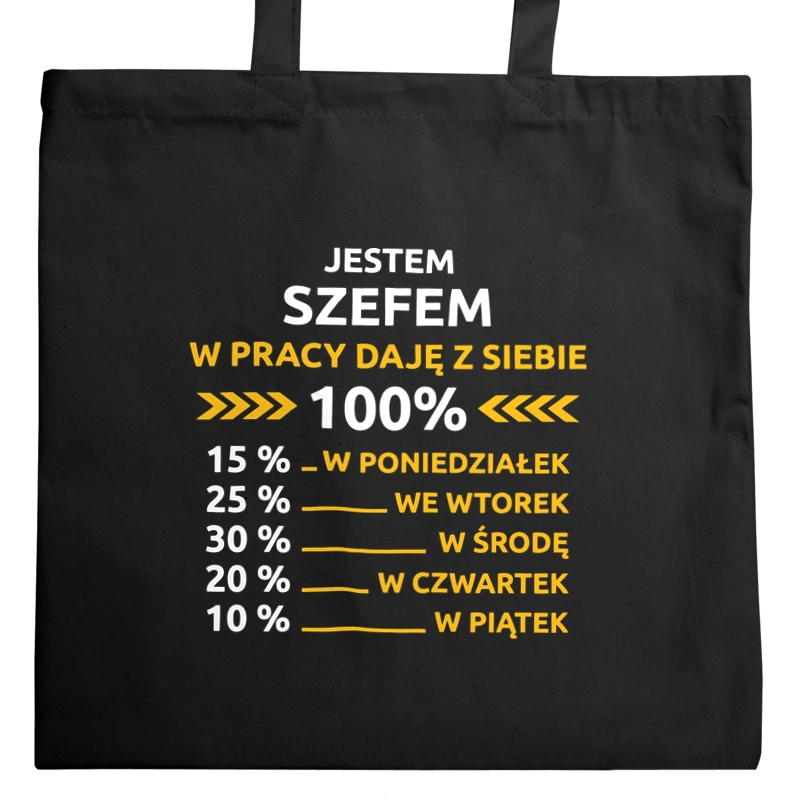 szef w pracy daje z siebie 100%  - Torba Na Zakupy Czarna