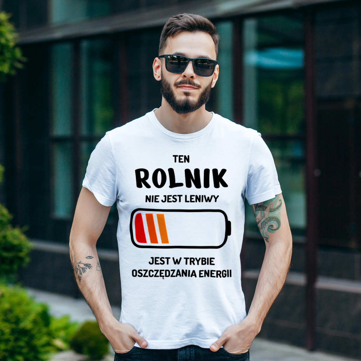 Nie Leniwy Rolnik - Męska Koszulka Biała