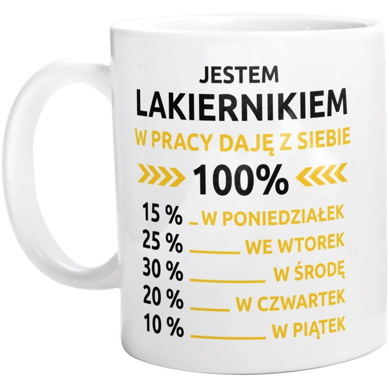 lakiernik w pracy daje z siebie 100%  - Kubek Biały