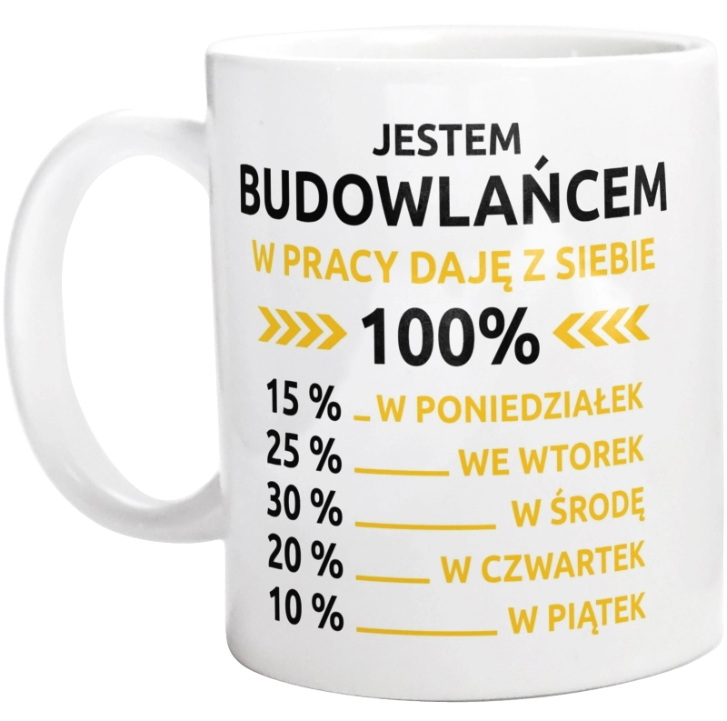 budowlaniec w pracy daje z siebie 100%  - Kubek Biały