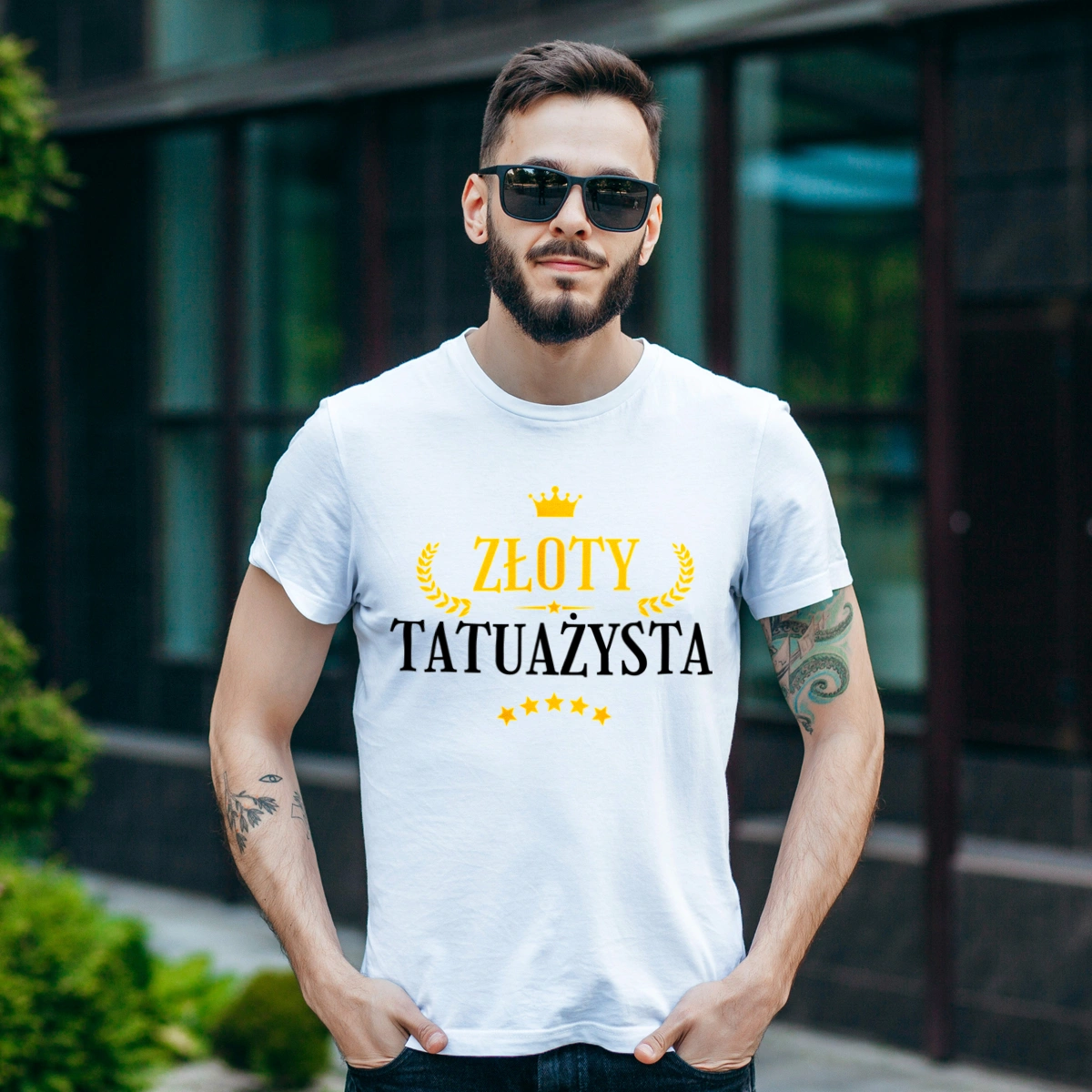 Złoty Tatuażysta - Męska Koszulka Biała