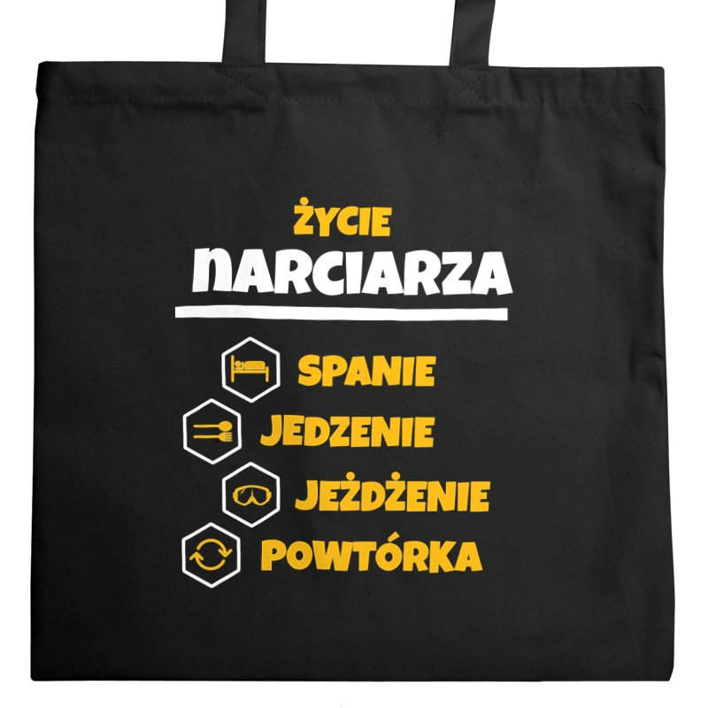 Narciarz - Spanie Jedzenie - Torba Na Zakupy Czarna