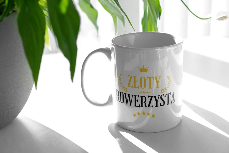 Złoty Rowerzysta - Kubek Biały