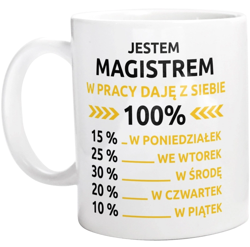 magister w pracy daje z siebie 100%  - Kubek Biały