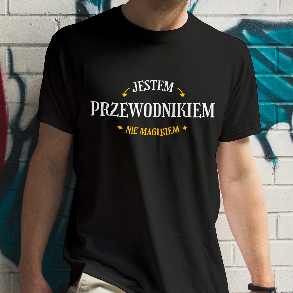 Jestem Przewodnikiem Nie Magikiem - Męska Koszulka Czarna