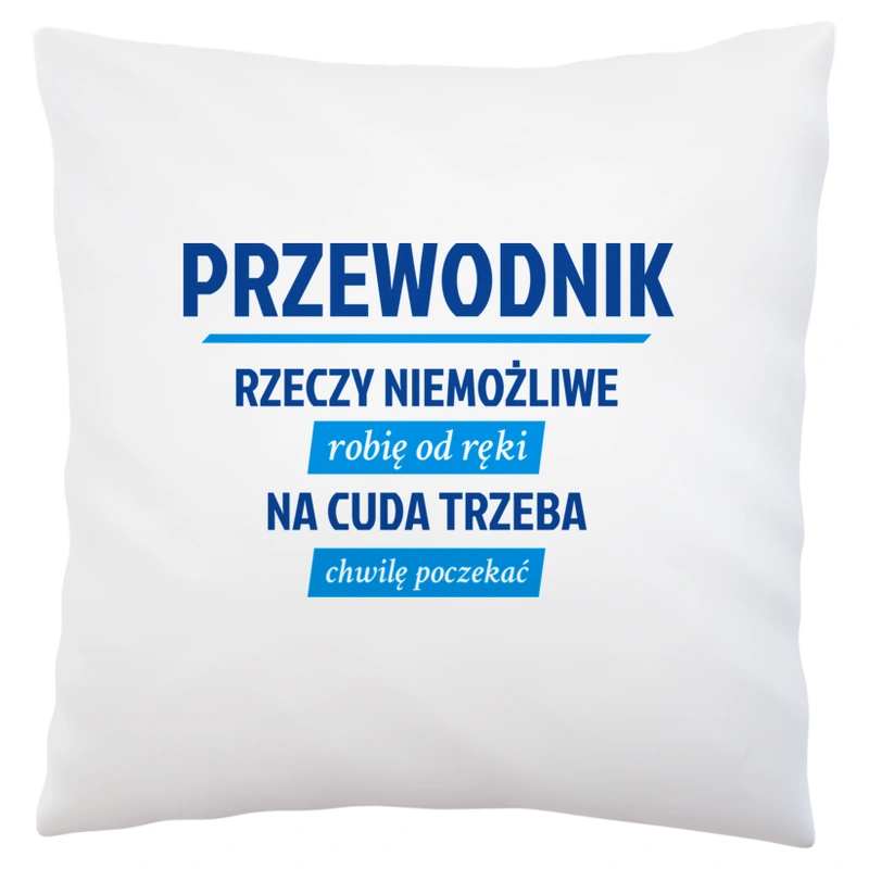 Przewodnik - Rzeczy Niemożliwe Robię Od Ręki - Na Cuda Trzeba Chwilę Poczekać - Poduszka Biała