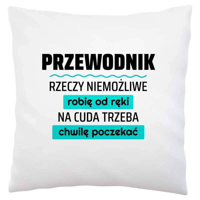 Przewodnik - Rzeczy Niemożliwe Robię Od Ręki - Na Cuda Trzeba Chwilę Poczekać - Poduszka Biała