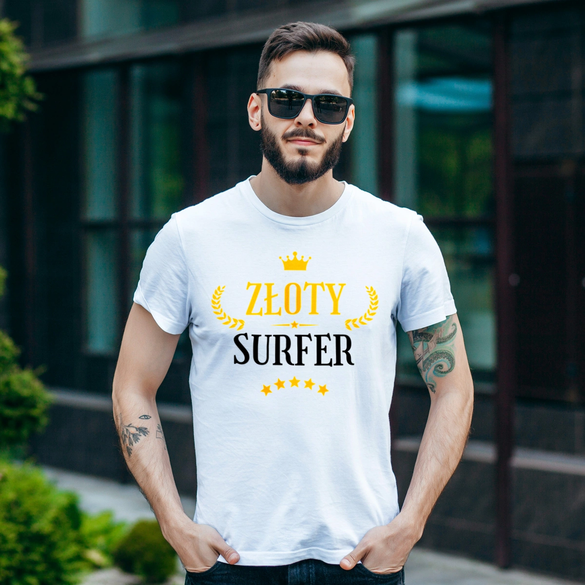 Złoty Surfer - Męska Koszulka Biała