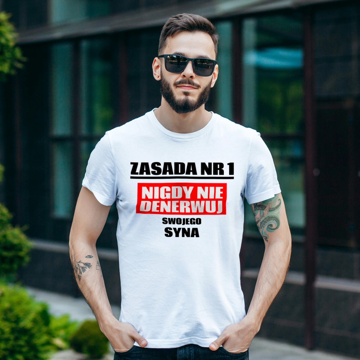 Zasada Nr 1 - Nigdy Nie Denerwuj Swojego Syna - Męska Koszulka Biała