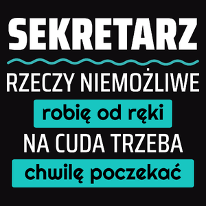 Sekretarz - Rzeczy Niemożliwe Robię Od Ręki - Na Cuda Trzeba Chwilę Poczekać - Męska Koszulka Czarna