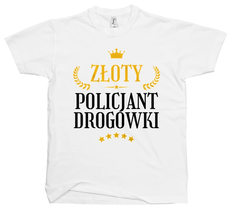 Złoty Policjant Drogówki - Męska Koszulka Biała